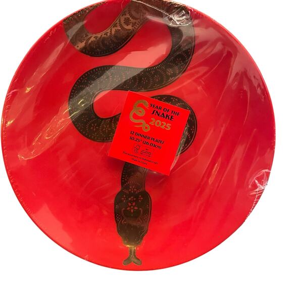 Chinese New Year Disposable Dinner Plates 10.25in Red & Gold Snake Set of 12 New - Picture 2 of 10